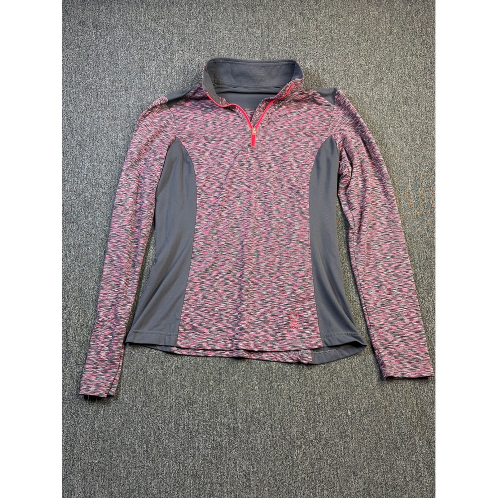 Spyder Womens Pink Space Dye Quarter Zip Pullover Long Sleeve Active Top Size 8